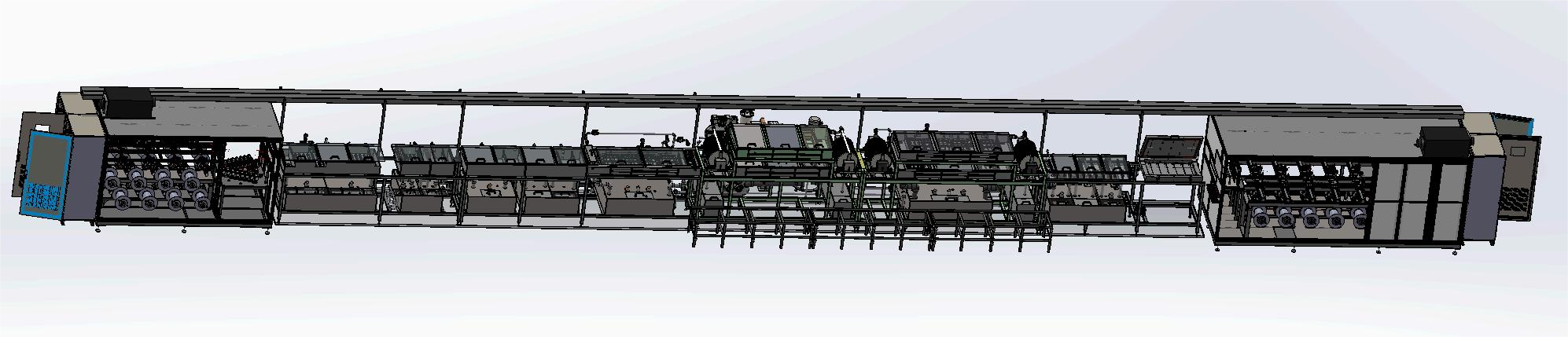 Full-length render of a multi-line electroplated diamond wire production line